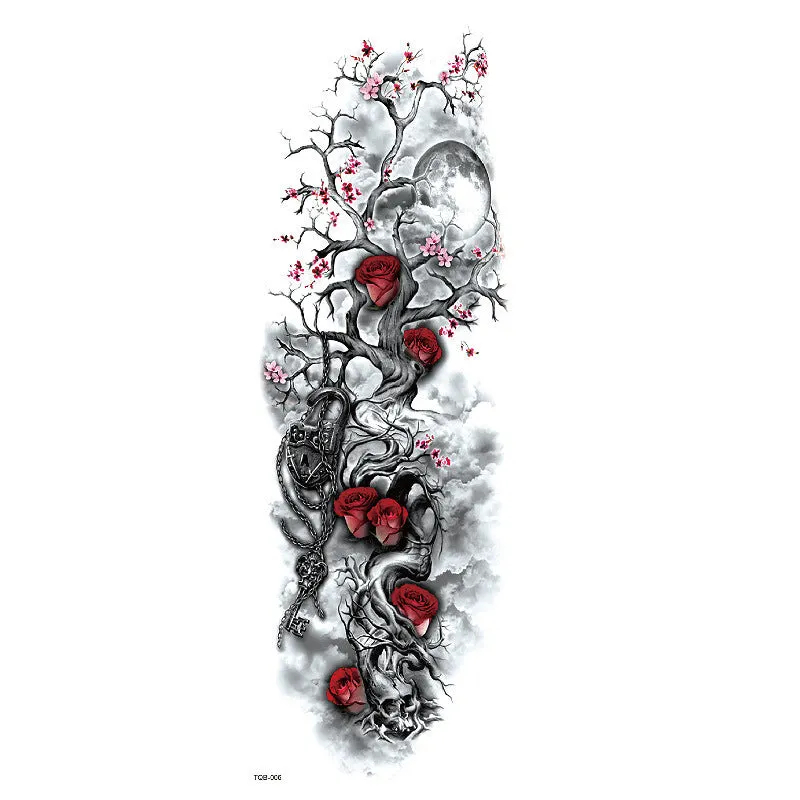 Waterproof full arm tattoo sticker with animal design on craft paper, 170x480mm