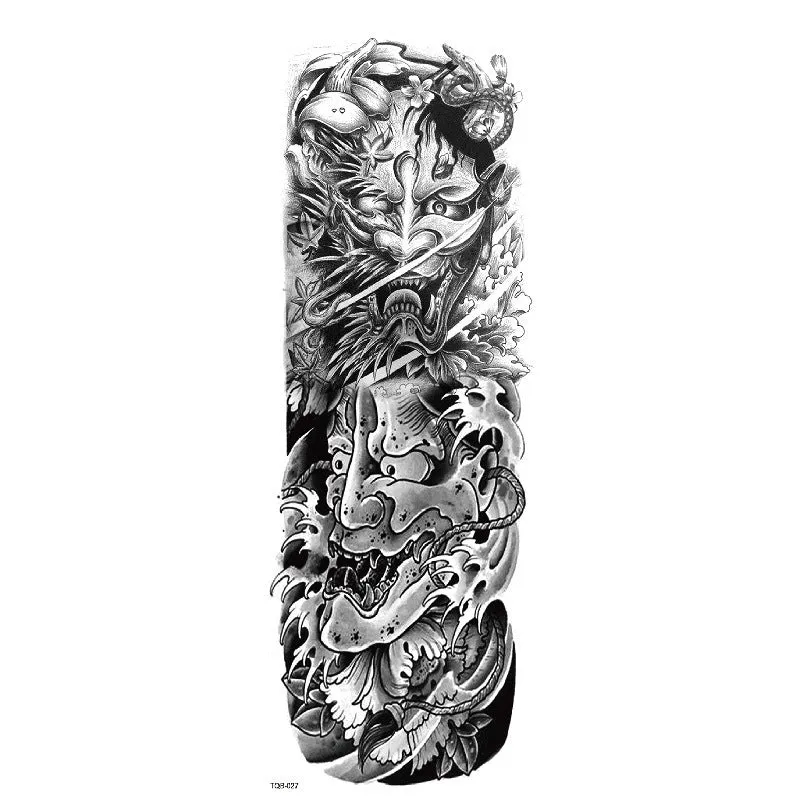Waterproof full arm tattoo sticker with animal design on craft paper, 170x480mm