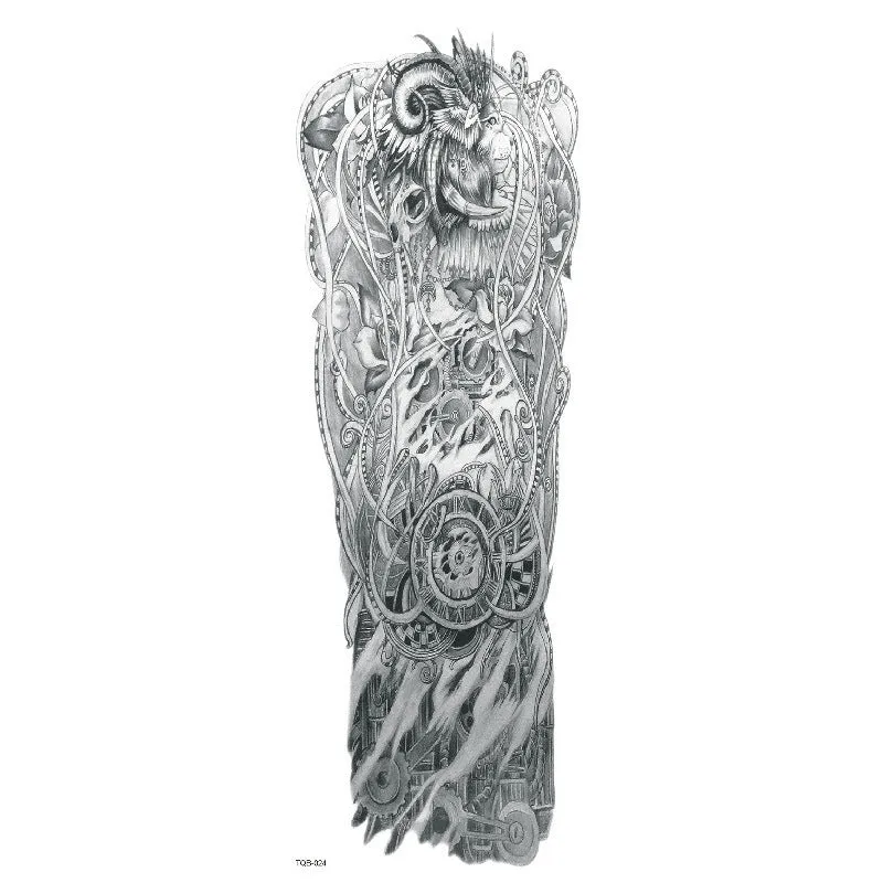 Waterproof full arm tattoo sticker with animal design on craft paper, 170x480mm
