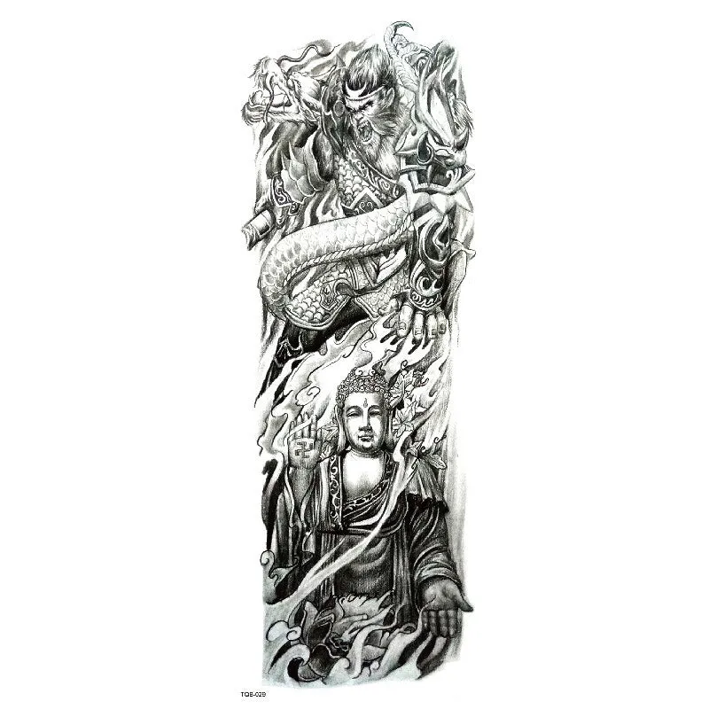 Waterproof full arm tattoo sticker with animal design on craft paper, 170x480mm