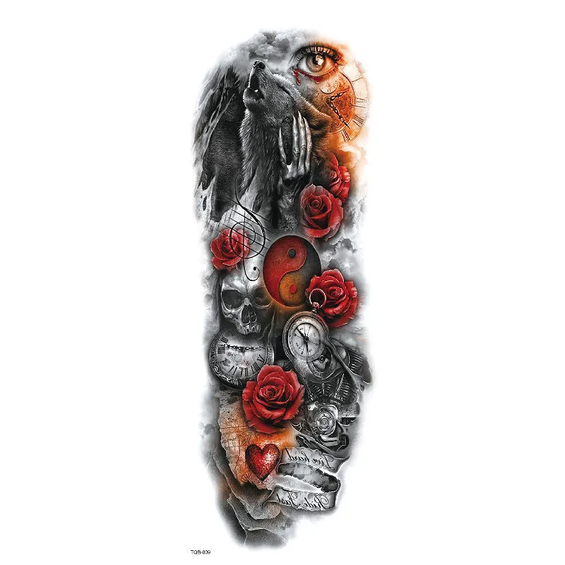Waterproof full arm tattoo sticker with animal design on craft paper, 170x480mm