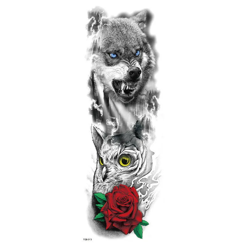 Waterproof full arm tattoo sticker with animal design on craft paper, 170x480mm