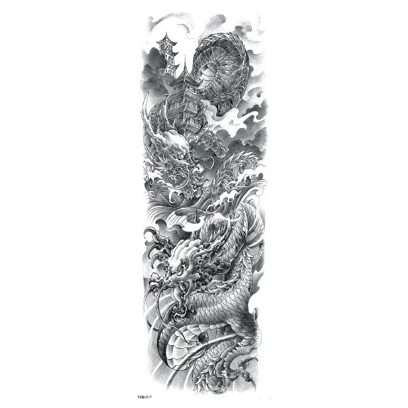 Waterproof full arm tattoo sticker with animal design on craft paper, 170x480mm