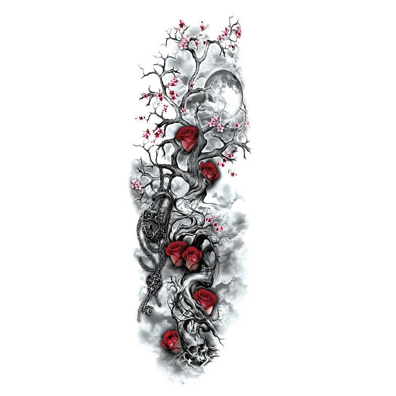 Waterproof full arm tattoo sticker with animal design on craft paper, 170x480mm