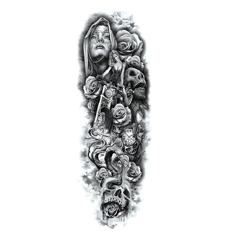 Waterproof full arm tattoo sticker with animal design on craft paper, 170x480mm