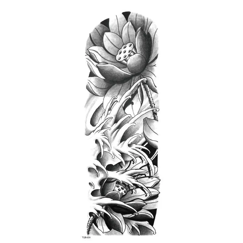 Waterproof full arm tattoo sticker with animal design on craft paper, 170x480mm
