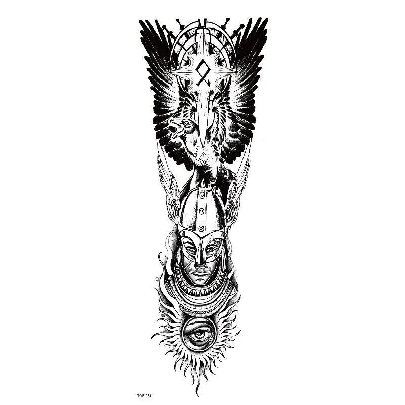 Waterproof full arm tattoo sticker with animal design on craft paper, 170x480mm