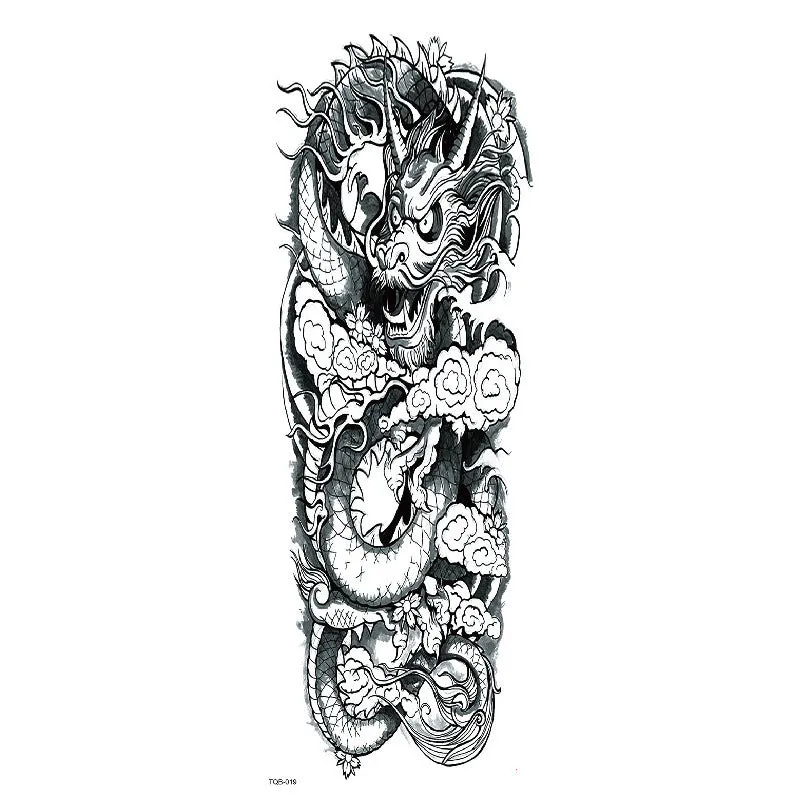 Waterproof full arm tattoo sticker with animal design on craft paper, 170x480mm