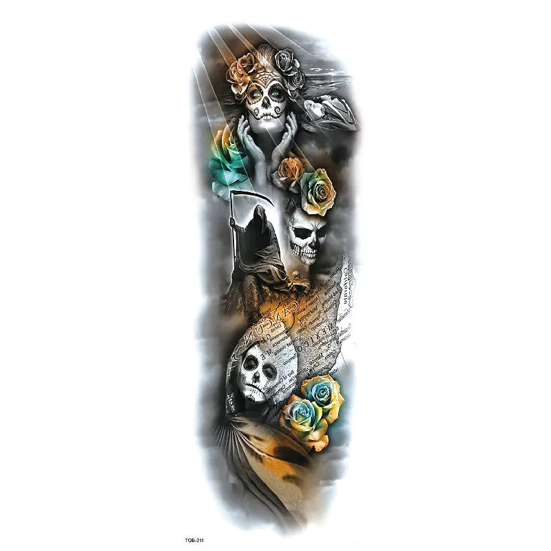 Waterproof full arm tattoo sticker with animal design on craft paper, 170x480mm
