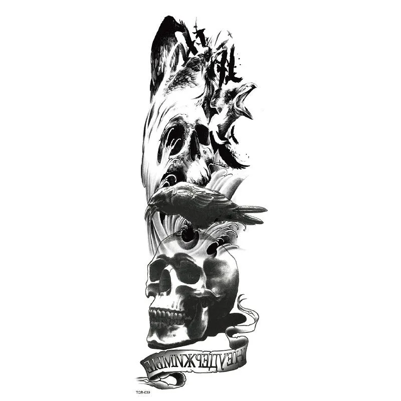 Waterproof full arm tattoo sticker with animal design on craft paper, 170x480mm