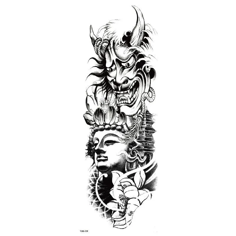 Waterproof full arm tattoo sticker with animal design on craft paper, 170x480mm