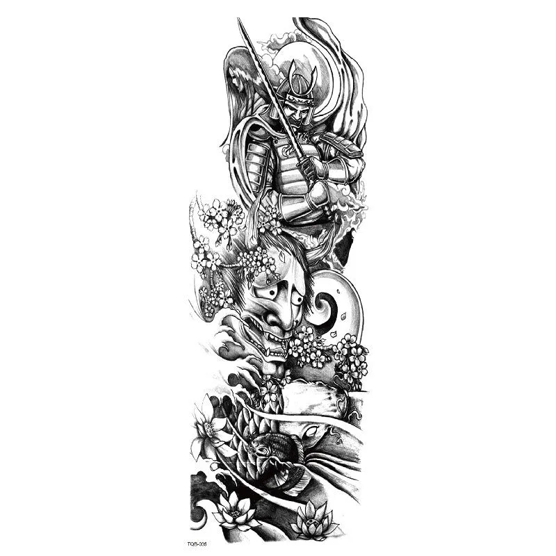Waterproof full arm tattoo sticker with animal design on craft paper, 170x480mm