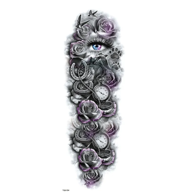 Waterproof full arm tattoo sticker with animal design on craft paper, 170x480mm