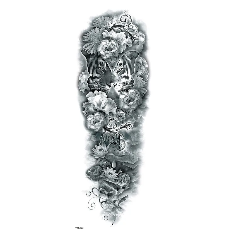 Waterproof full arm tattoo sticker with animal design on craft paper, 170x480mm