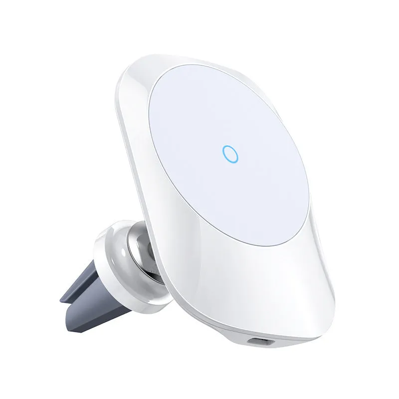 Magnetic car wireless charger with air vent clip and dashboard adhesive mounting bases