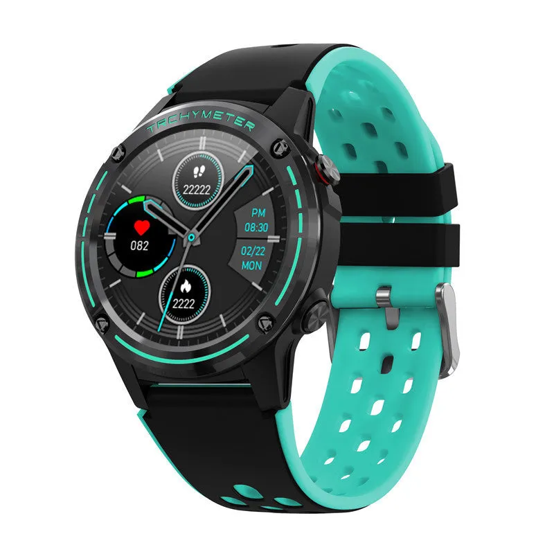 Blue sports smart watch with a 1.3-inch screen and silicone wrist strap on a wrist.