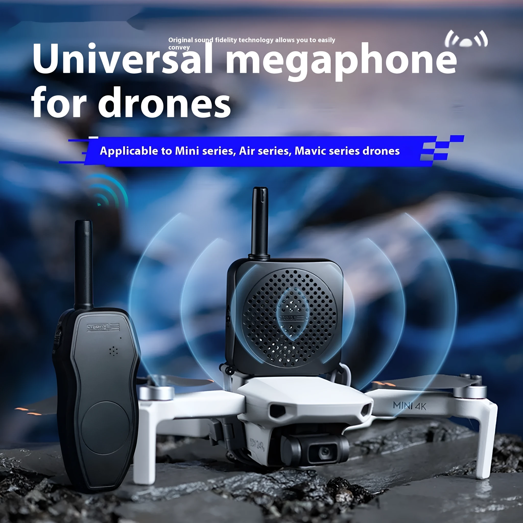 Black universal UAV high-altitude megaphone speaker with loudspeaker and walkie talkie for drone communication