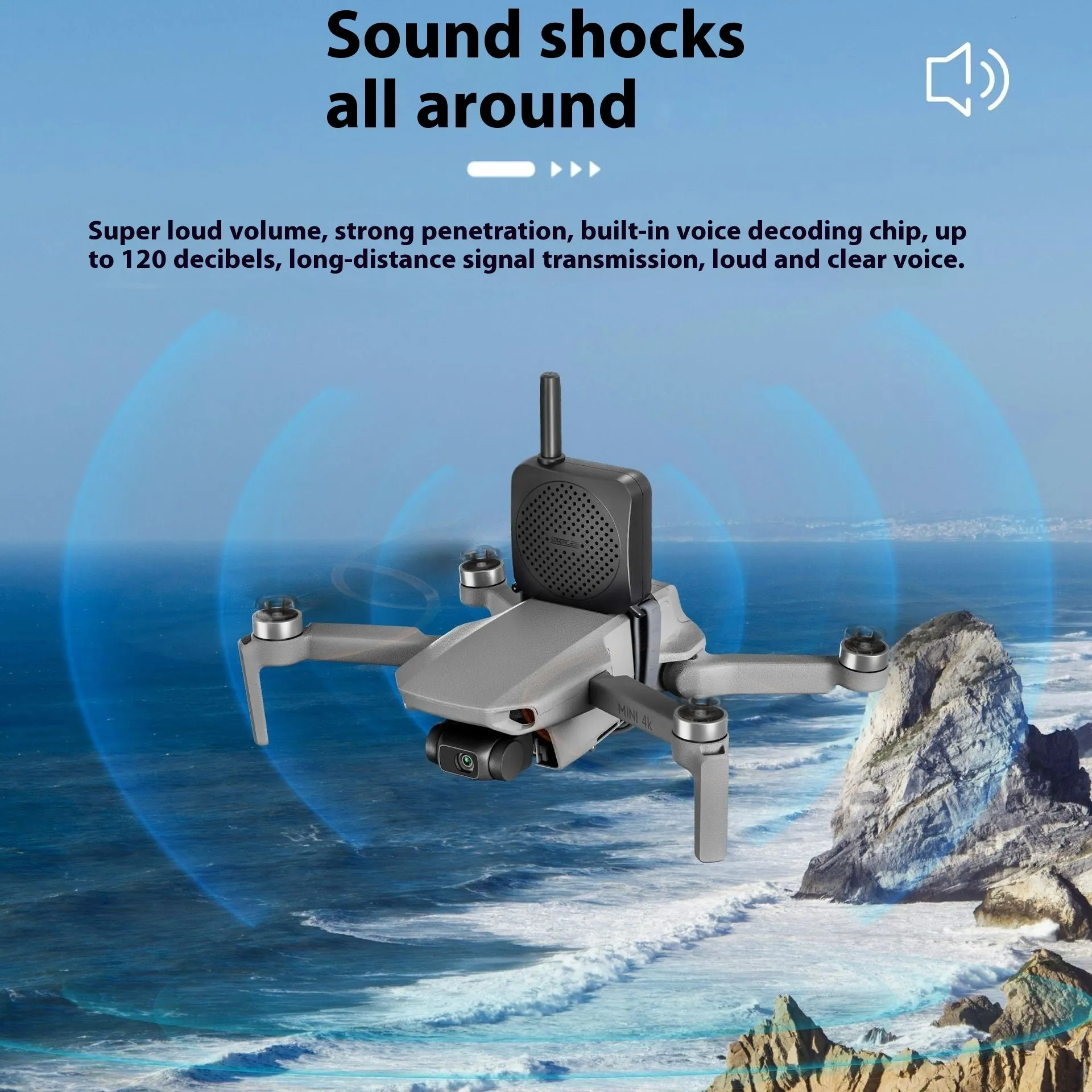 Black universal UAV high-altitude megaphone speaker with loudspeaker and walkie talkie for drone communication