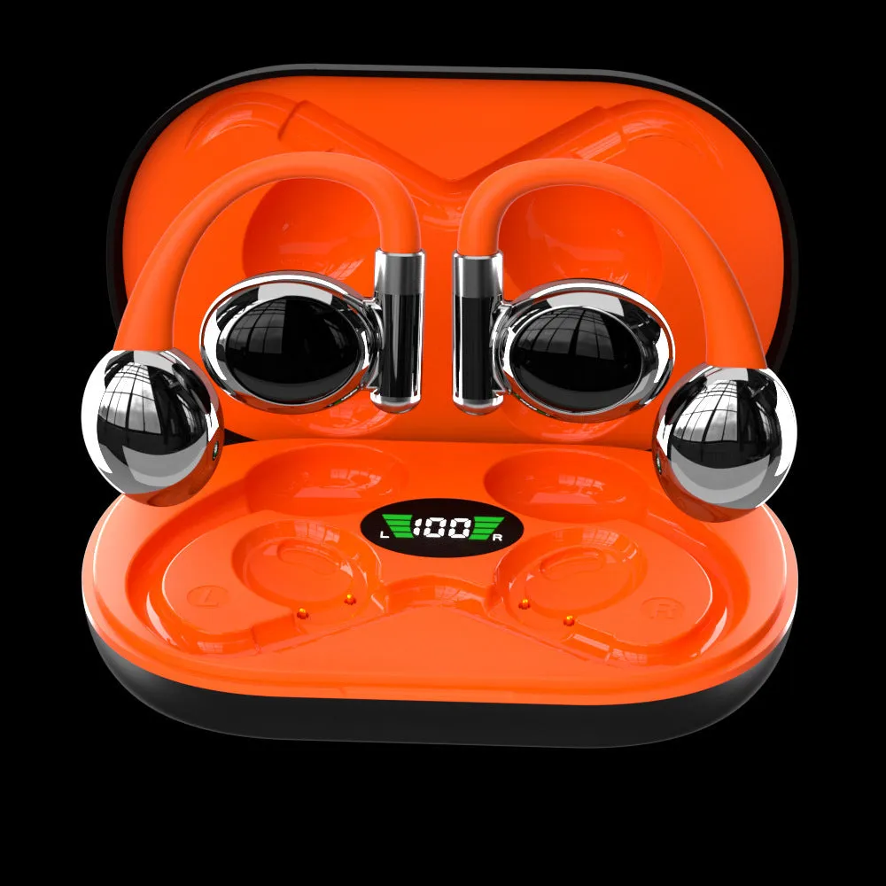 YYK-880 ear-mounted sports Bluetooth headset with digital display, black and orange colour