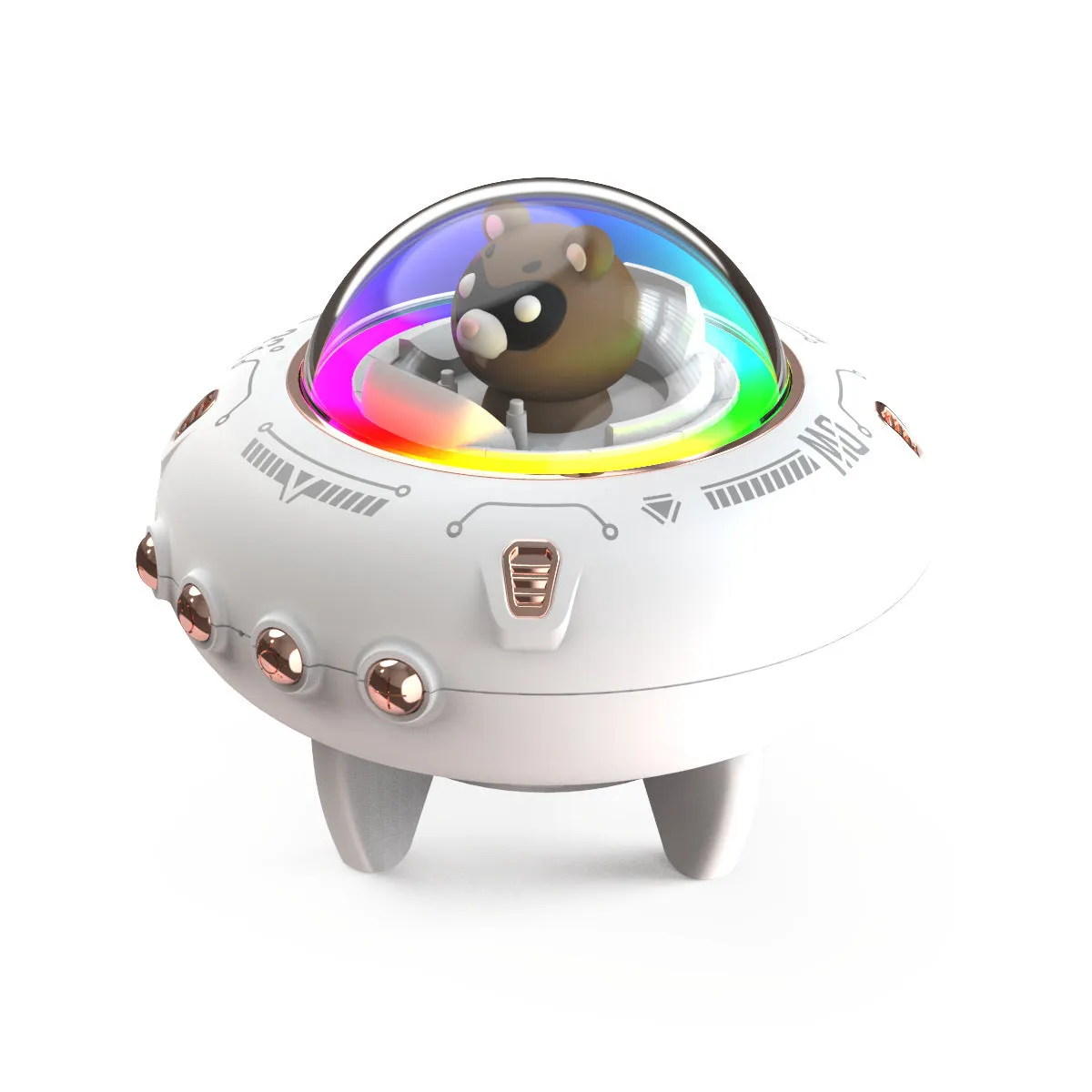 Creative UFO mini Bluetooth speaker in black with round design, showing charging port and speaker grille