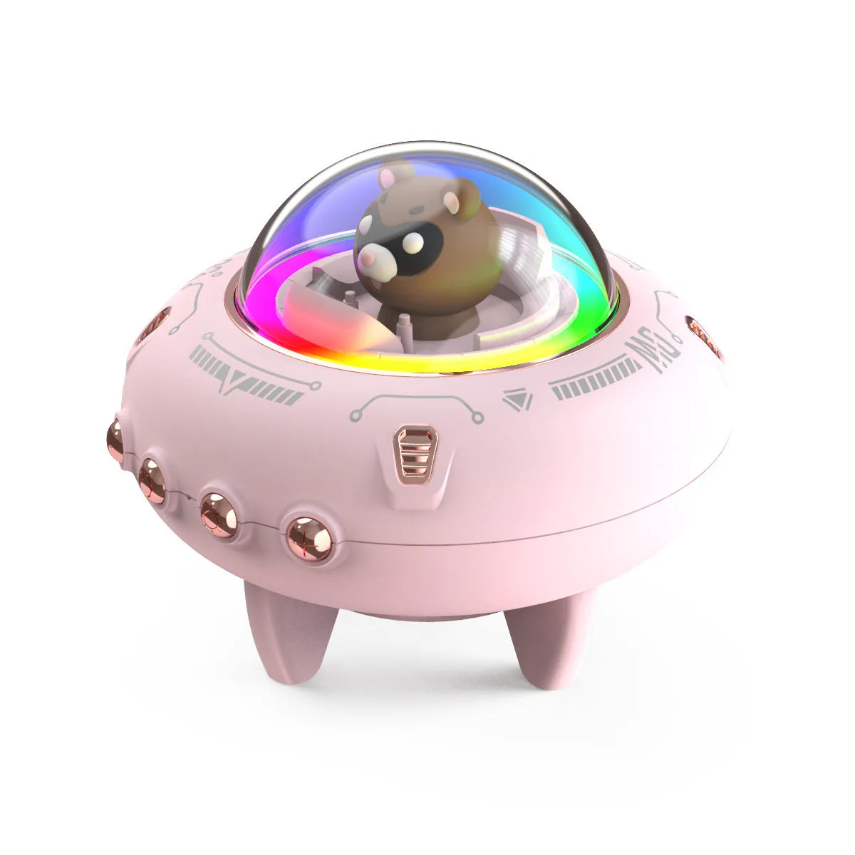 Creative UFO mini Bluetooth speaker in black with round design, showing charging port and speaker grille