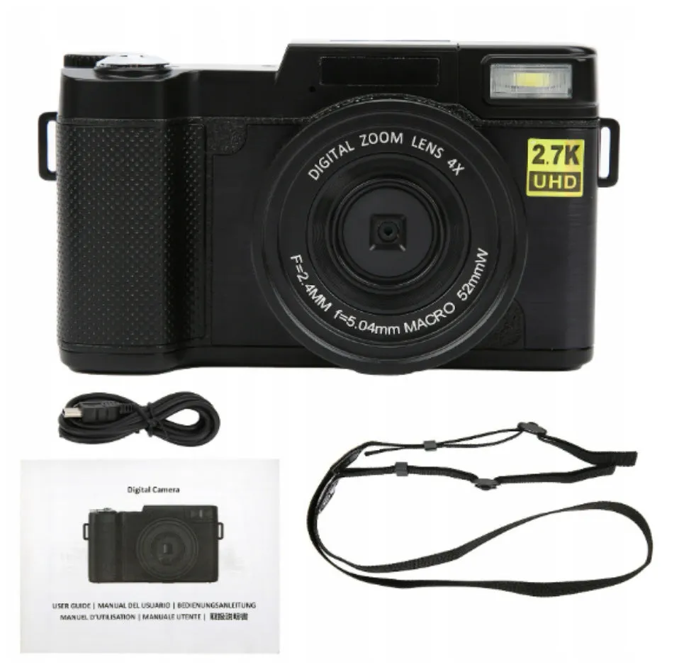 HD 27K flip screen digital camera 30MP 3-inch TFT LCD with lens and strap