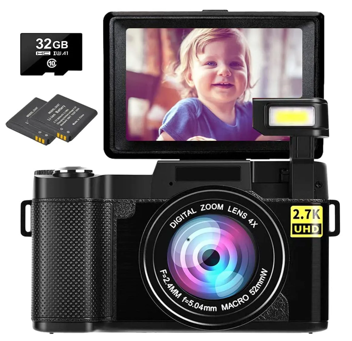 HD 27K flip screen digital camera 30MP 3-inch TFT LCD with lens and strap