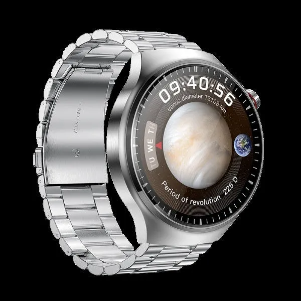 Smart watch with heart rate and blood pressure monitoring, TFT screen, black steel strap, wireless charger