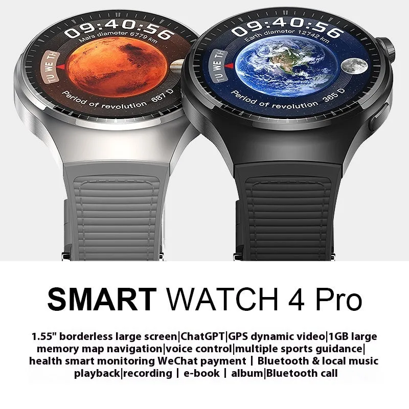 Smart watch with heart rate and blood pressure monitoring, TFT screen, black steel strap, wireless charger