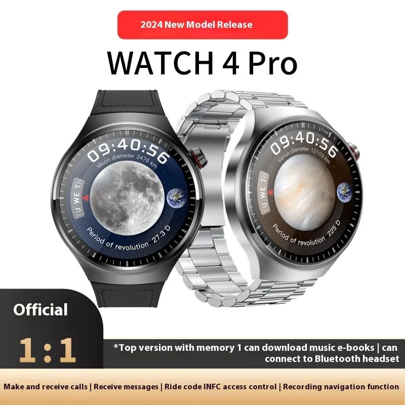 Smart watch with heart rate and blood pressure monitoring, TFT screen, black steel strap, wireless charger