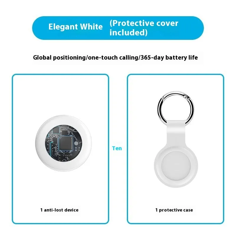 White vehicle anti-theft tracking locator keychain with silicone case and keyring