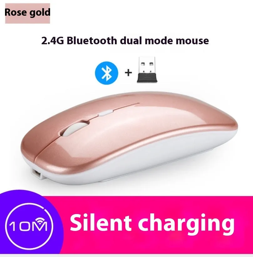 Bluetooth dual-mode wireless mouse with USB receiver and charging cable in grey finish