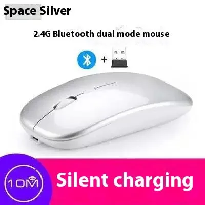 Bluetooth dual-mode wireless mouse with USB receiver and charging cable in grey finish