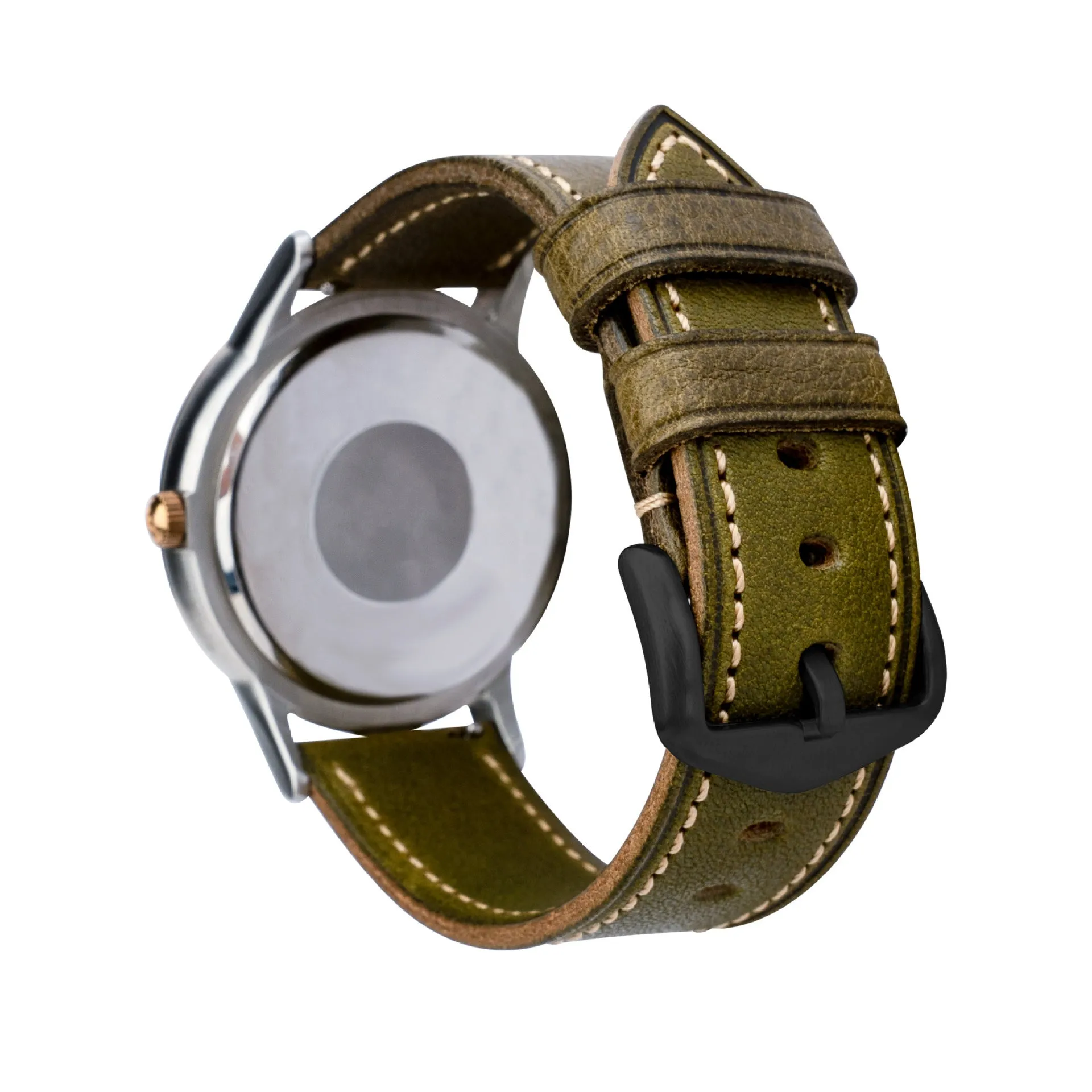 Retro pure cowhide leather watch strap with pin buckle in brown steel colour option