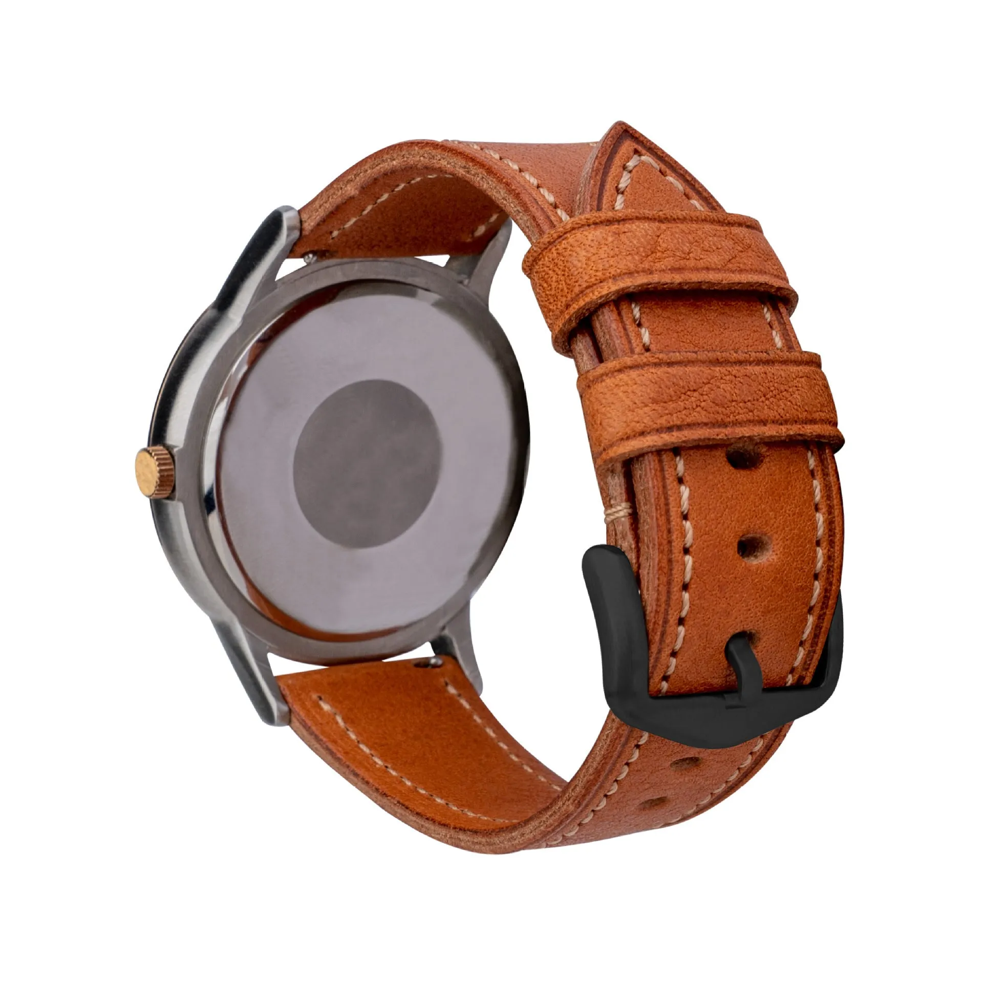 Retro pure cowhide leather watch strap with pin buckle in brown steel colour option