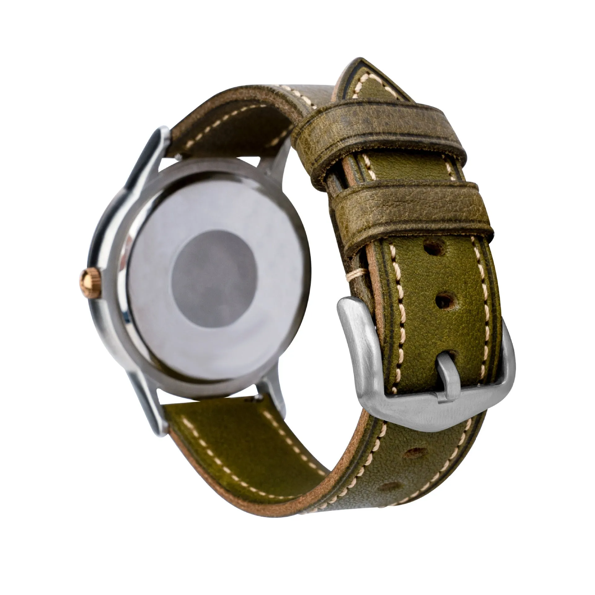 Retro pure cowhide leather watch strap with pin buckle in brown steel colour option