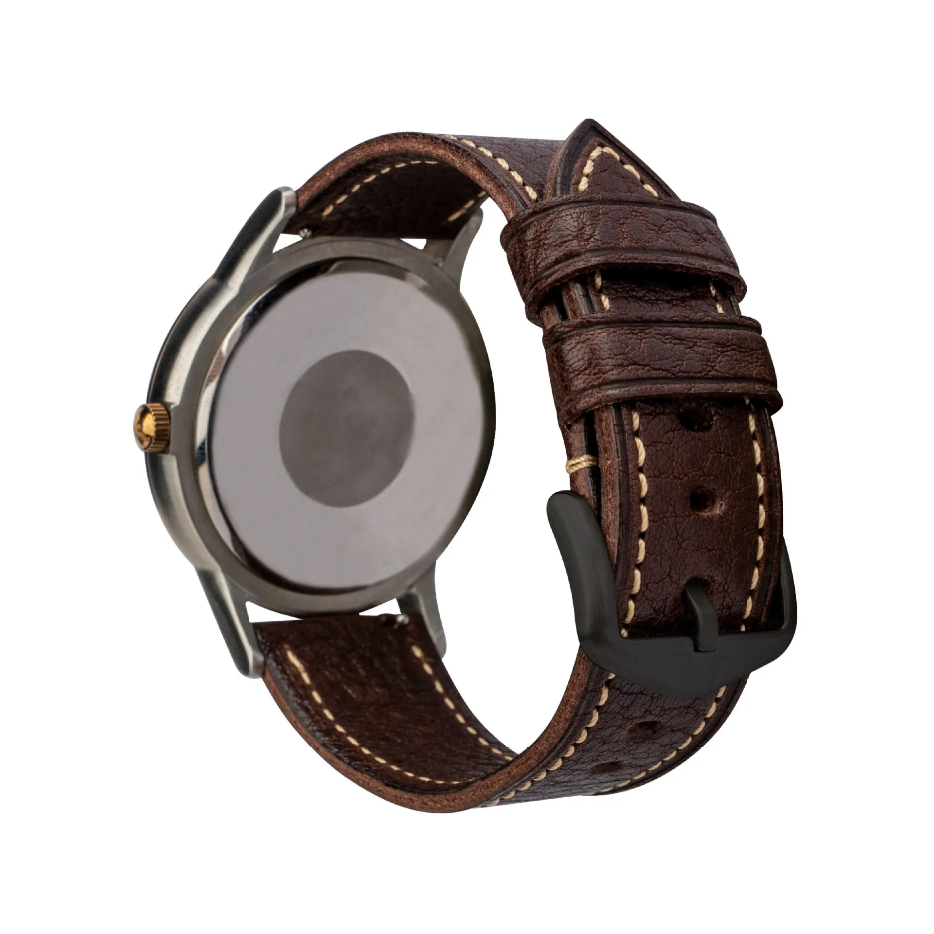 Retro pure cowhide leather watch strap with pin buckle in brown steel colour option