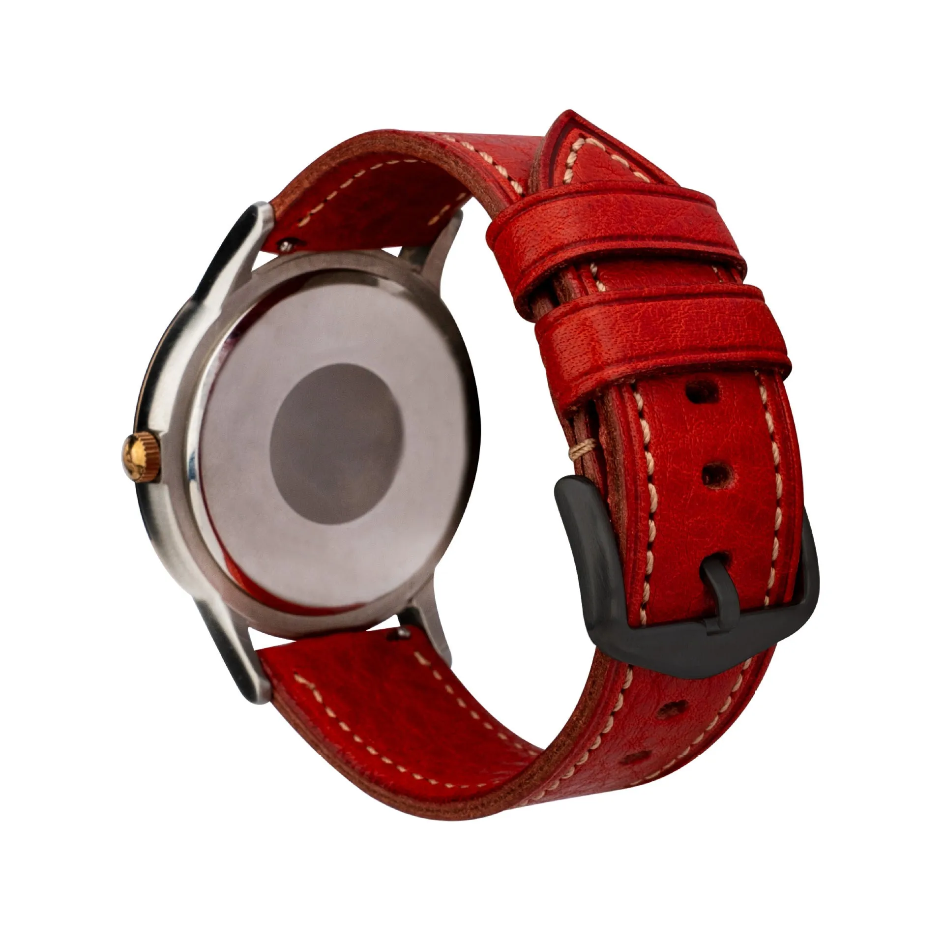 Retro pure cowhide leather watch strap with pin buckle in brown steel colour option