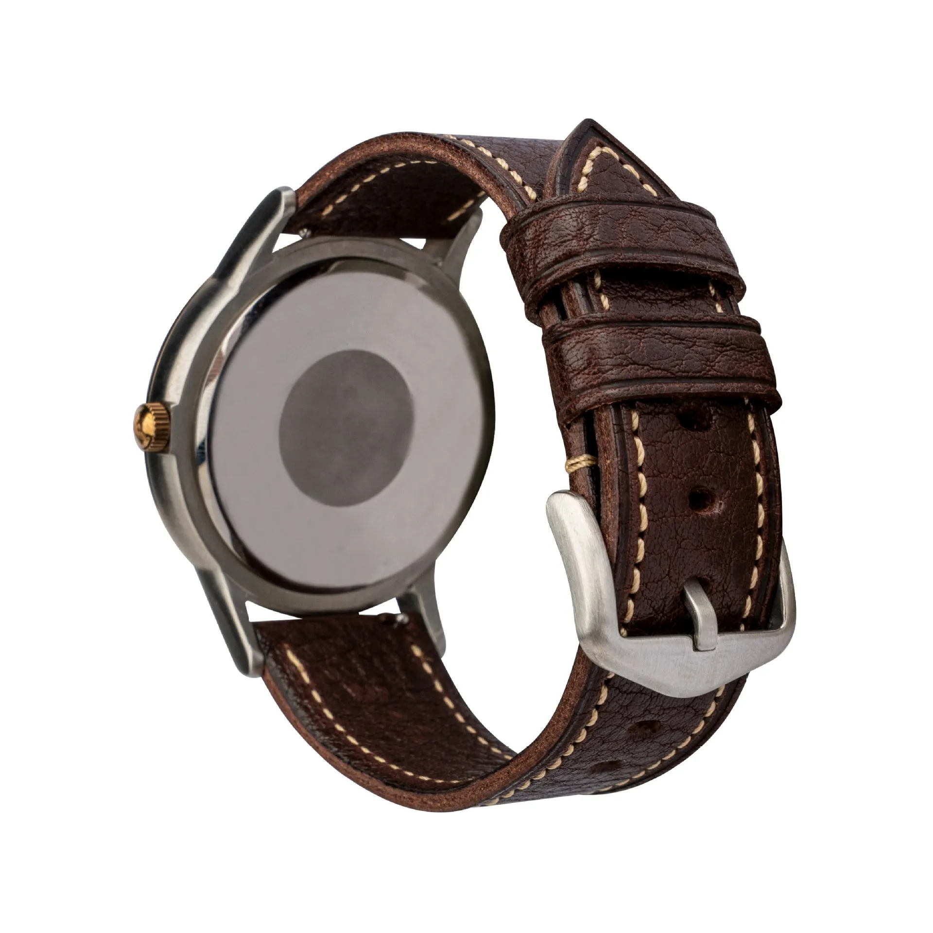 Retro pure cowhide leather watch strap with pin buckle in brown steel colour option