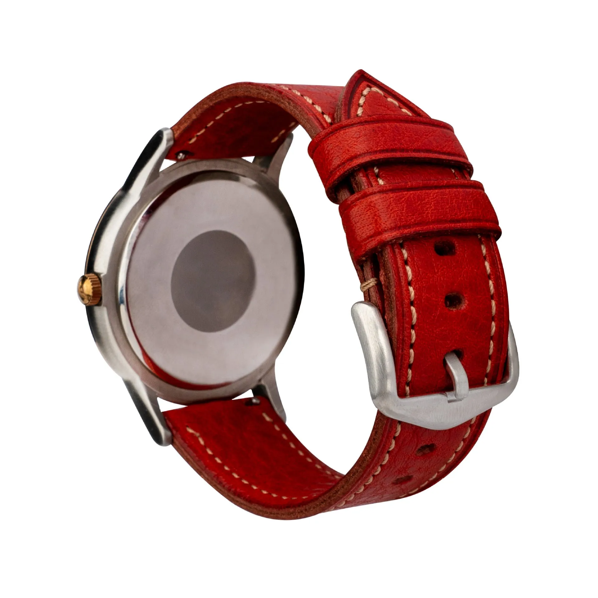 Retro pure cowhide leather watch strap with pin buckle in brown steel colour option