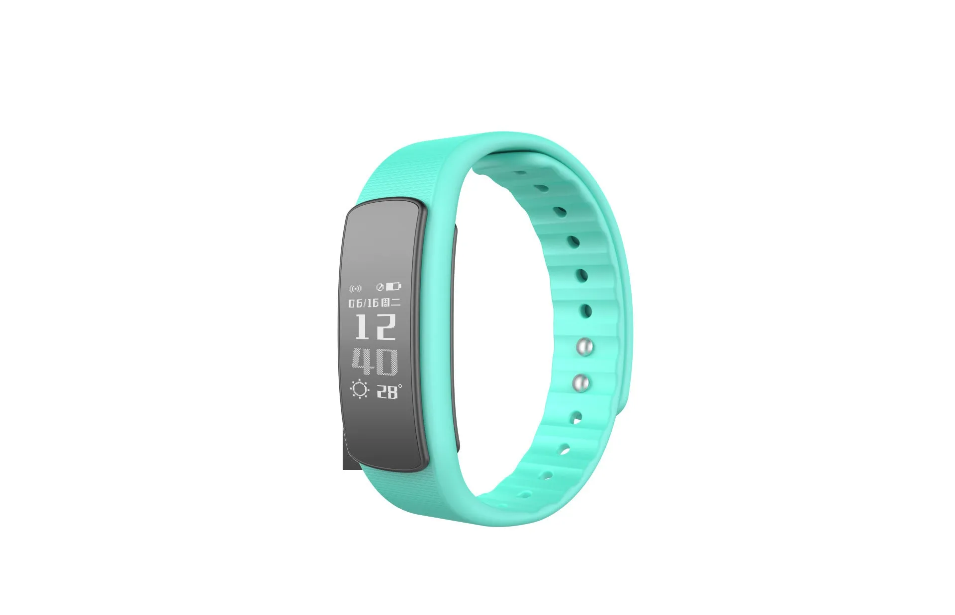 I6 smart sports bracelet with 0.96-inch touch screen shown in black or green colours on wrist