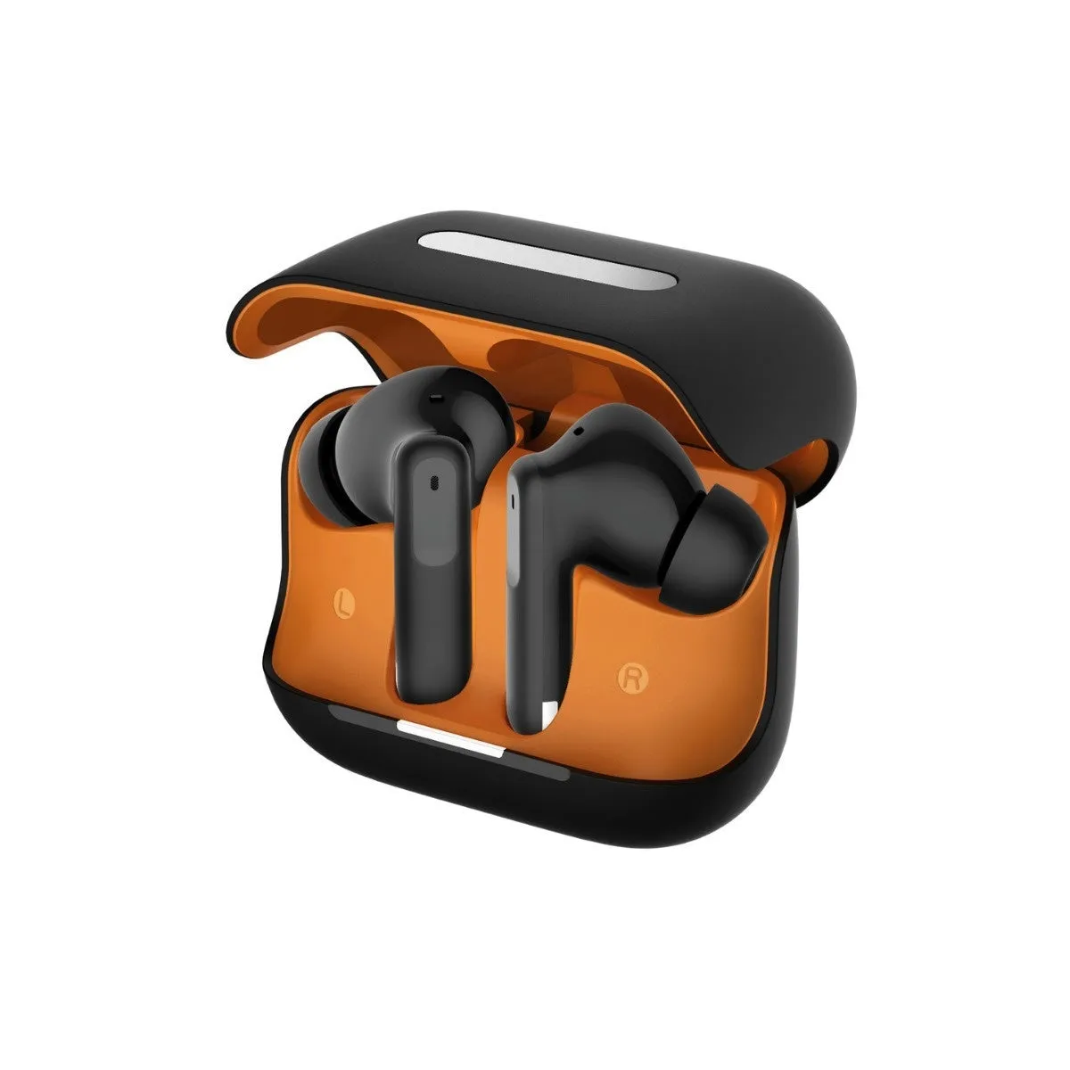 Black wireless Bluetooth headset with active noise reduction in-ear design and 13mm speaker