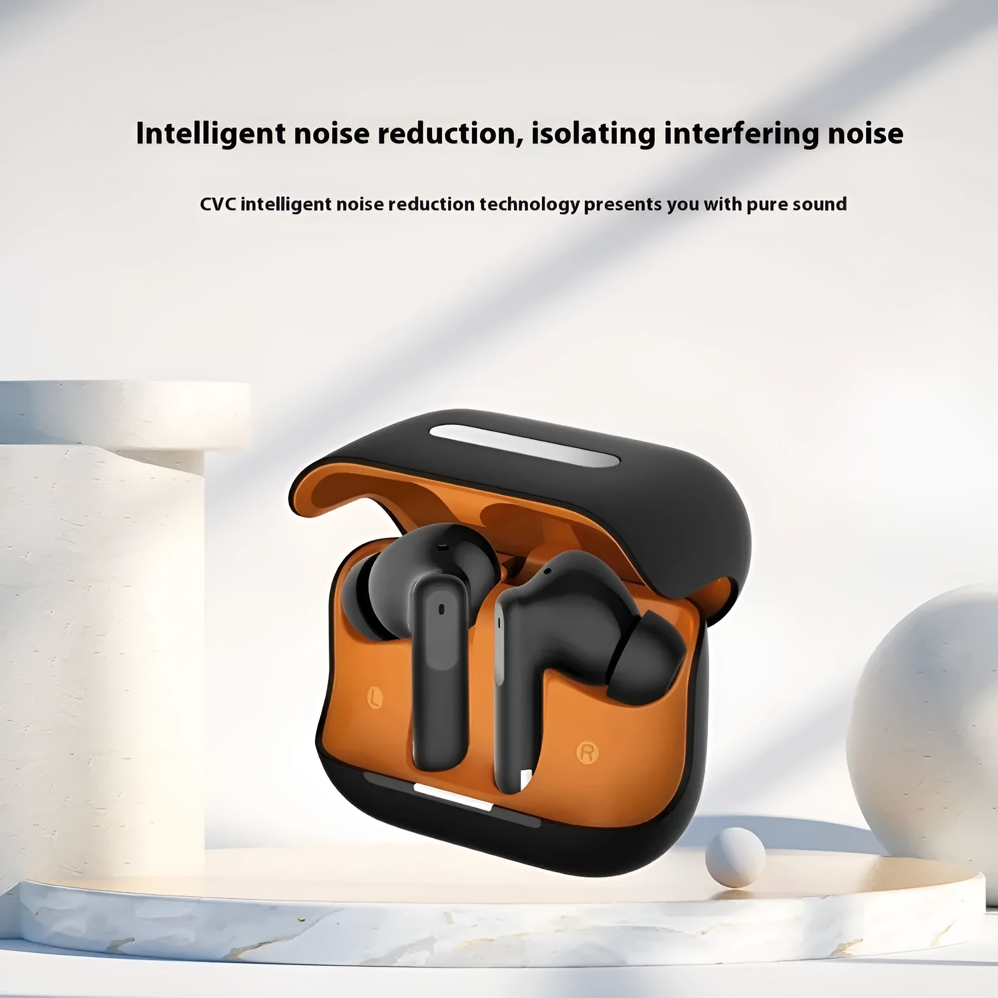 Black wireless Bluetooth headset with active noise reduction in-ear design and 13mm speaker