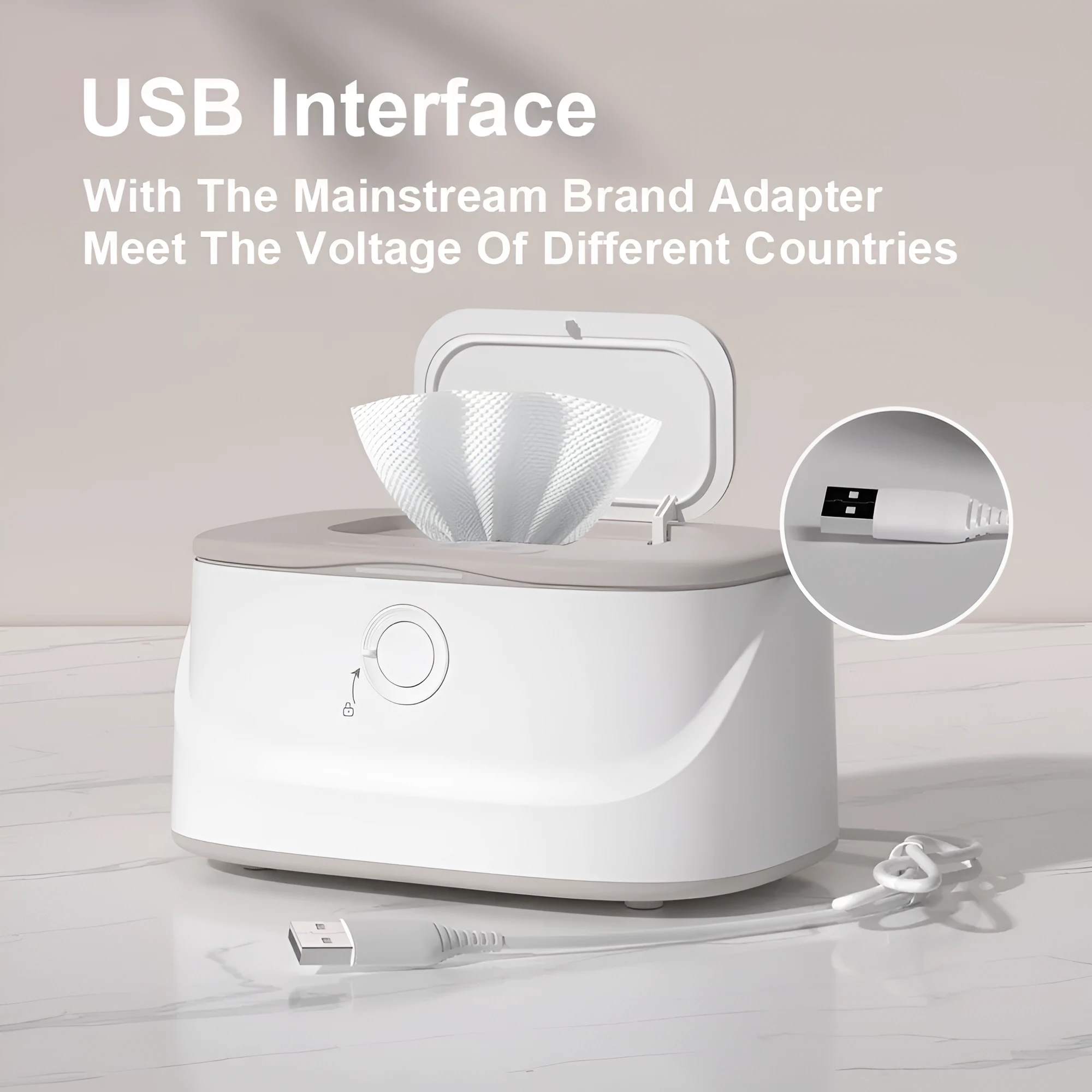 Baby wipe heater night light USB plug-in car constant temperature wipes box in white