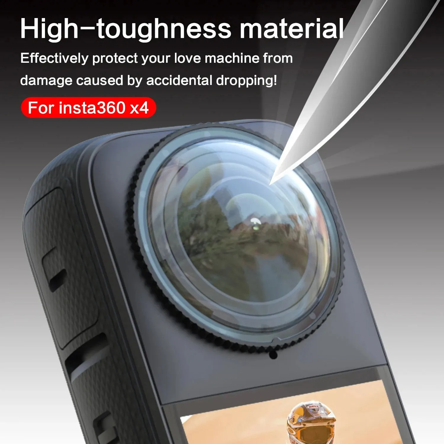 Insta360 X4 lens protective glasses rotating glass plastic two-pack accessory on camera