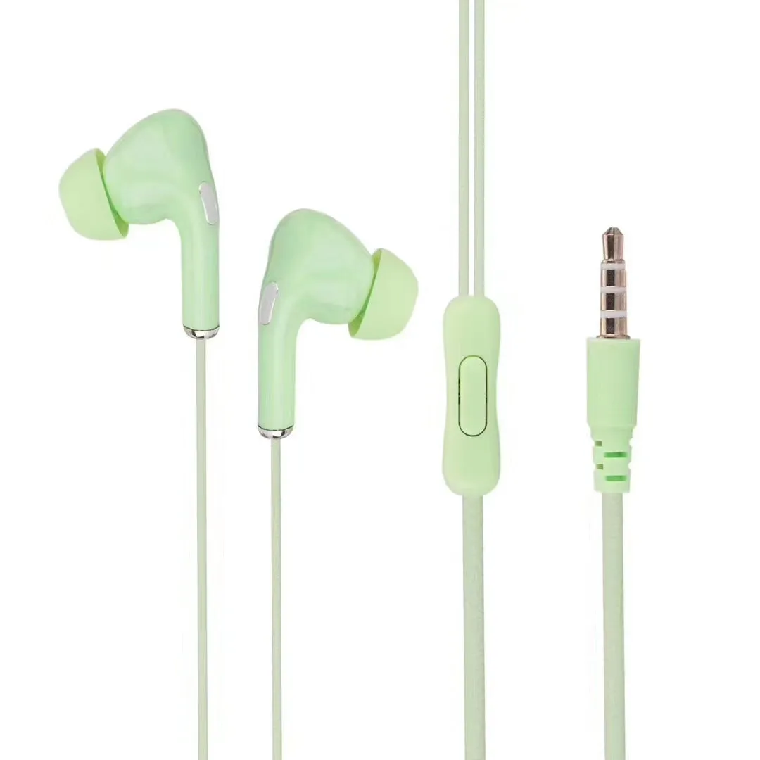 Macaron colour wired earphone with 3.5mm plug and microphone in six colours including black, blue, green, pink, yellow, white