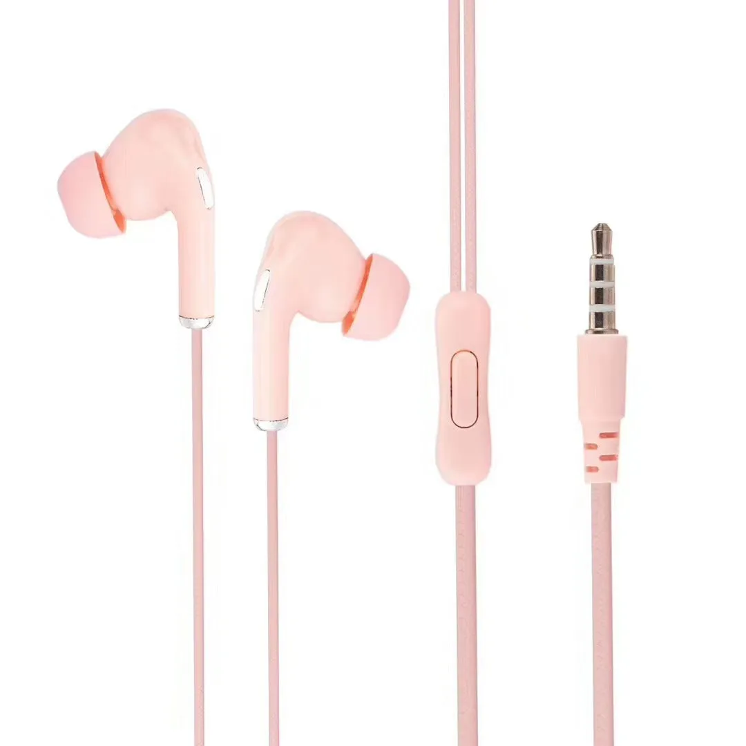 Macaron colour wired earphone with 3.5mm plug and microphone in six colours including black, blue, green, pink, yellow, white