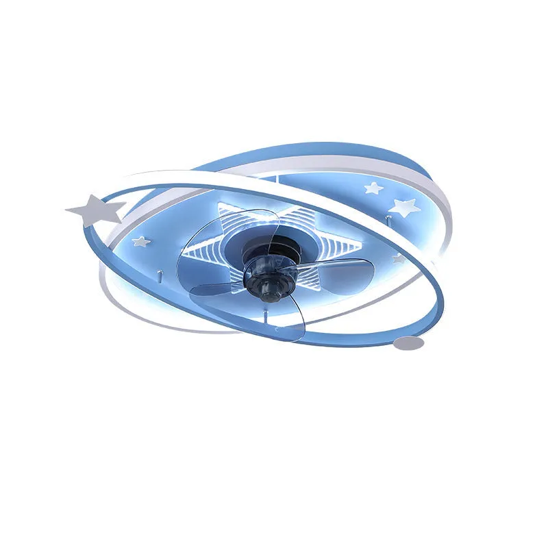 Modern iron-style children's bedroom chandelier with blue acrylic shade and remote control