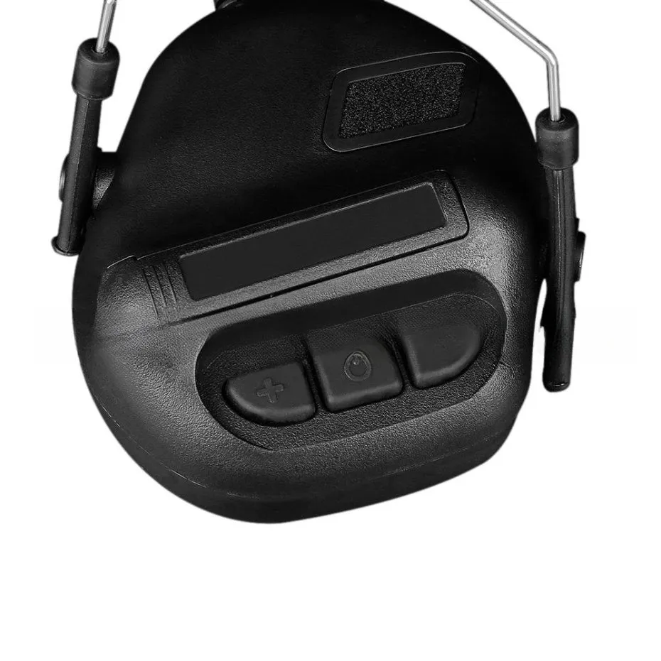 Helmet-style tactical headset with fifth generation chip noise reduction in black colour