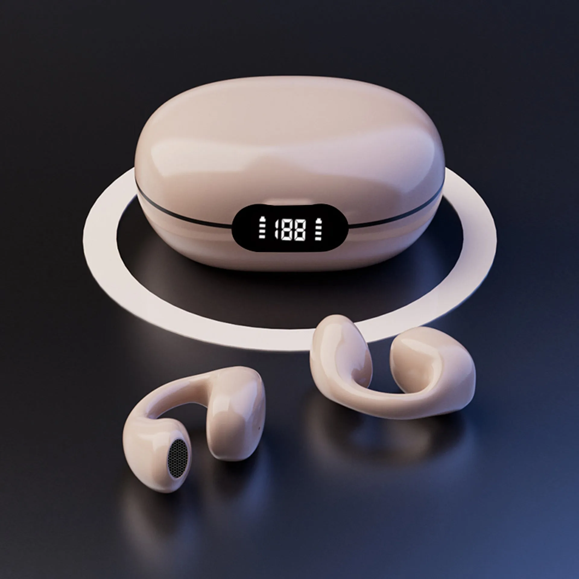 Wireless clip ear bone conduction Bluetooth headset in black with clip ear design and PVS cable